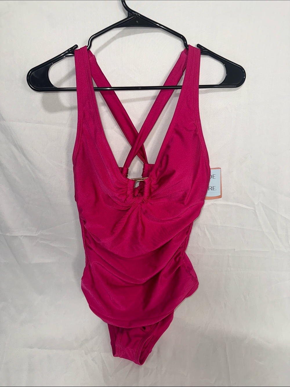 Shade & Shore Hot Pink Ruched One-Piece Swimsuit with Cross-Back